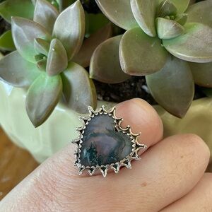 Moss Agate 
Sterling Silver Ring S925 - Size 5